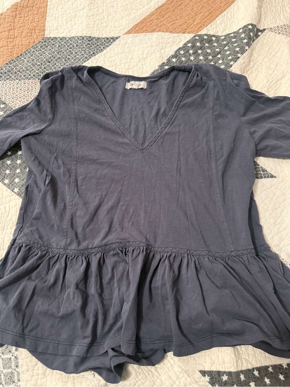 Madewell Slate Blue V-Neck Peplum Tunic
